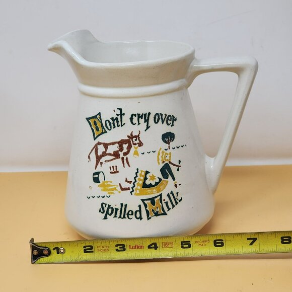 Vintage USA Ceramic Pitcher "Dont Cry Over Spilled Milk" Farmhouse Style White - Picture 13 of 15